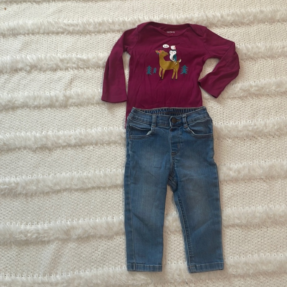 Carters Christmas romper Reindeer owls Christmas trees & jeans baby girls 18 M